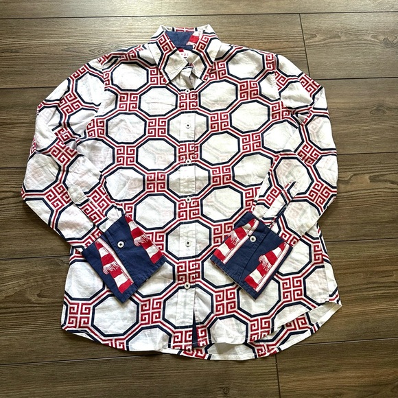 Tizzie Loafers Shirt Button Down Geometric Cotton Shirt - Picture 6 of 11